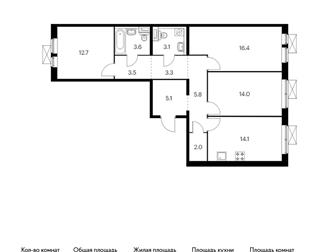 Продаётся 3-комн,  квартира площадью 83,6 кв, м на 16 этаже 16 этажного дома (Корпус 5, 2, Секция 2) проекта ПИК «Измайловский лес»,  Светлый просторный подъезд в Балашихе